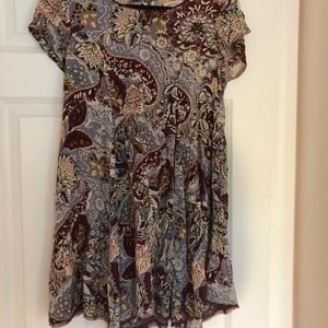 Free people sun dress in paisley maroon pattern.